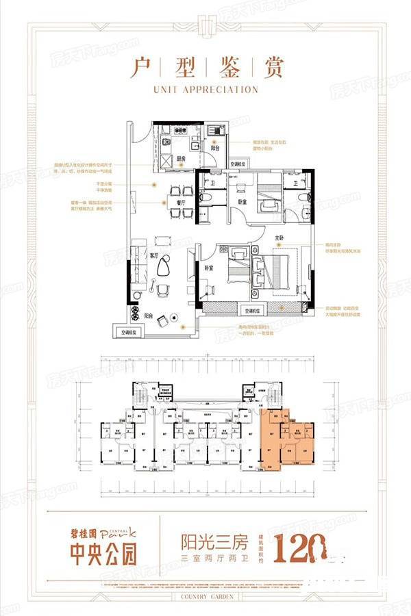 碧桂园中央公园3室2厅2卫120㎡户型图