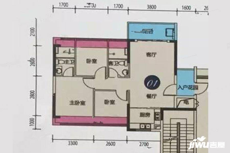 万领蓝山彼岸3室2厅2卫90.1㎡户型图