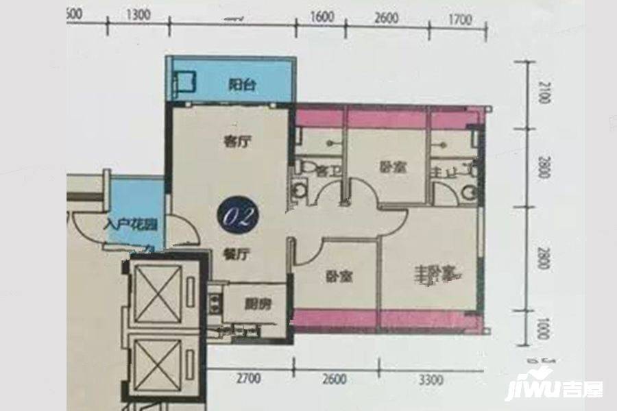 万领蓝山彼岸3室2厅2卫89.4㎡户型图