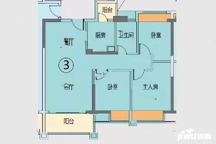 君汇尚品3室2厅1卫96.5㎡户型图