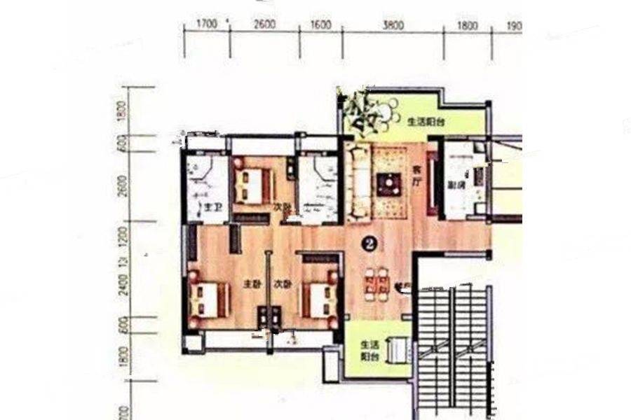 华炬珑玥壹号3室2厅2卫101.4㎡户型图