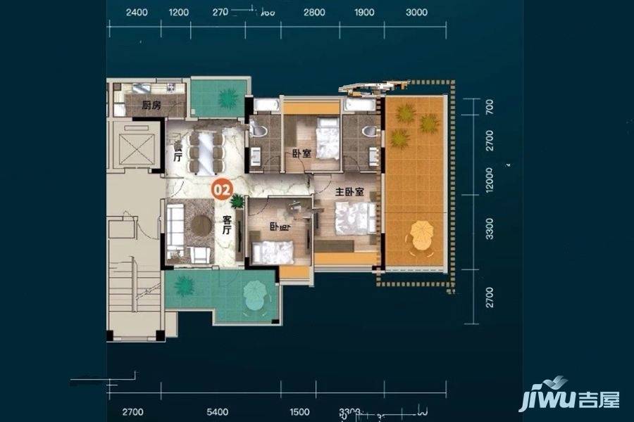 骏城天逸园3室2厅2卫115㎡户型图