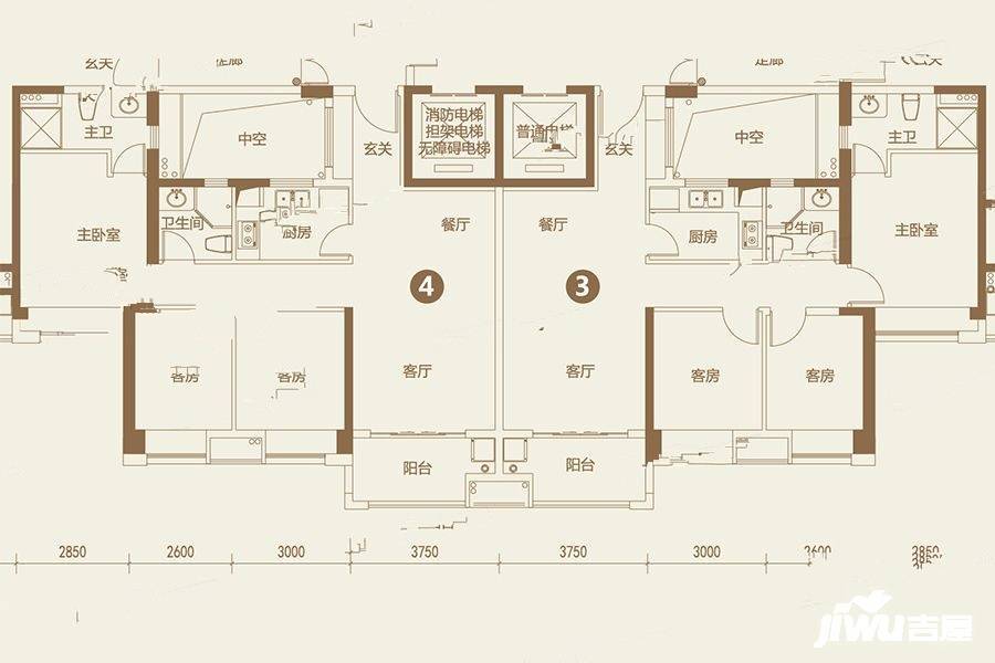 君御世家3室2厅2卫104㎡户型图