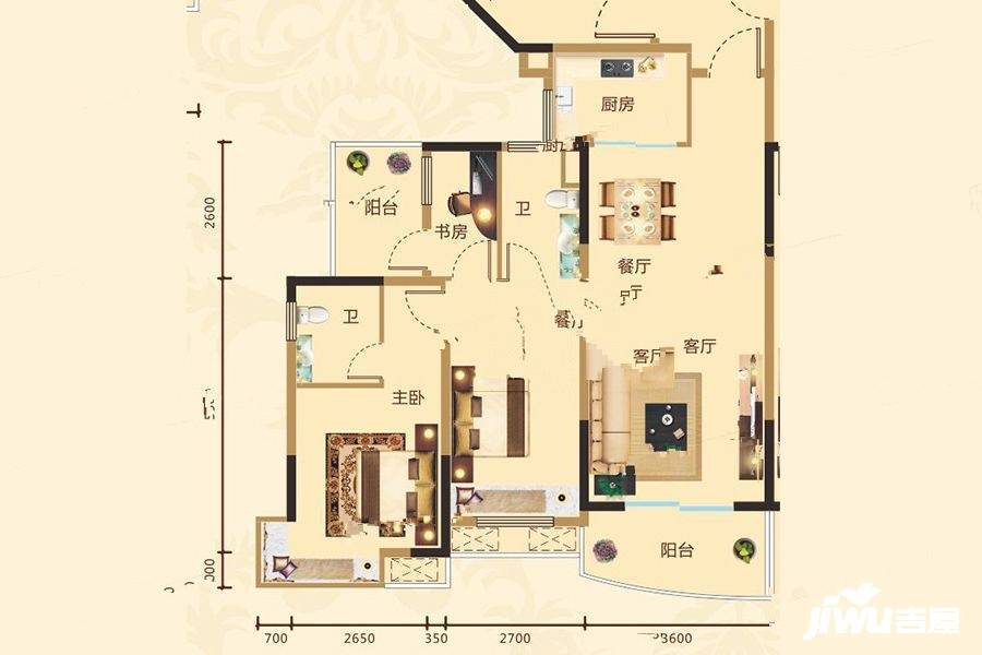 美和馨苑3室2厅2卫94.1㎡户型图