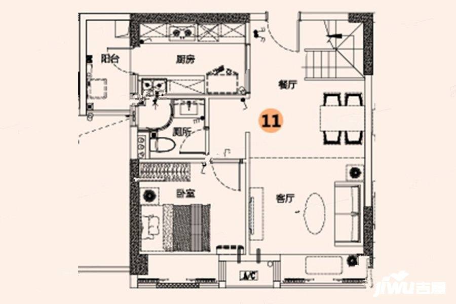 锦绣海湾城领寓3室2厅2卫72㎡户型图