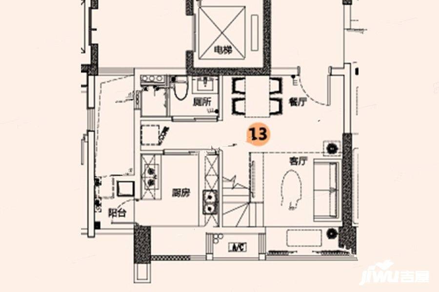 锦绣海湾城领寓2室2厅1卫45㎡户型图