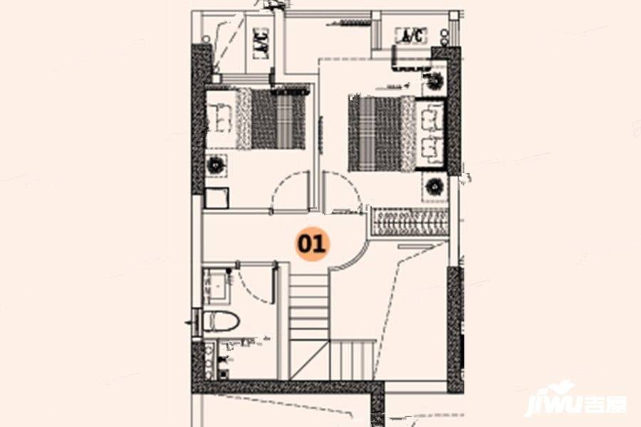 锦绣海湾城领寓2室2厅2卫52㎡户型图