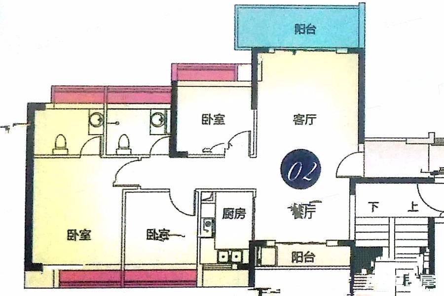 万领蓝山彼岸3室2厅2卫97.3㎡户型图