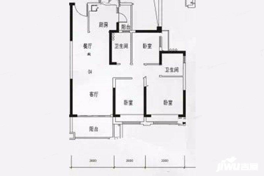 锦绣国际花城3室2厅2卫98.1㎡户型图