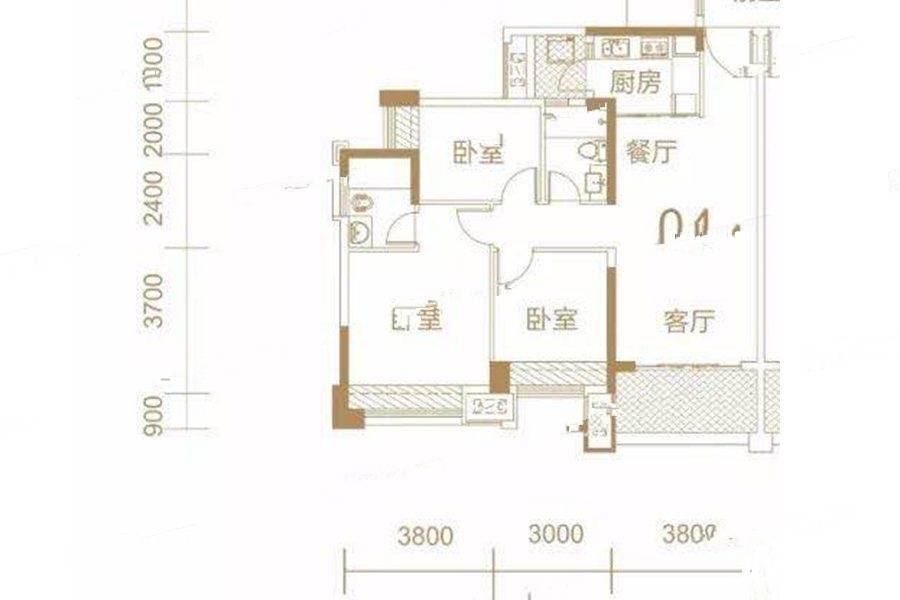 心悦湾3室2厅2卫107㎡户型图
