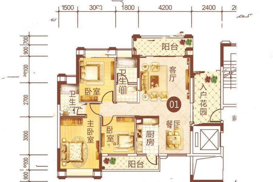 锦江尚苑城熟里3室2厅2卫113.6㎡户型图