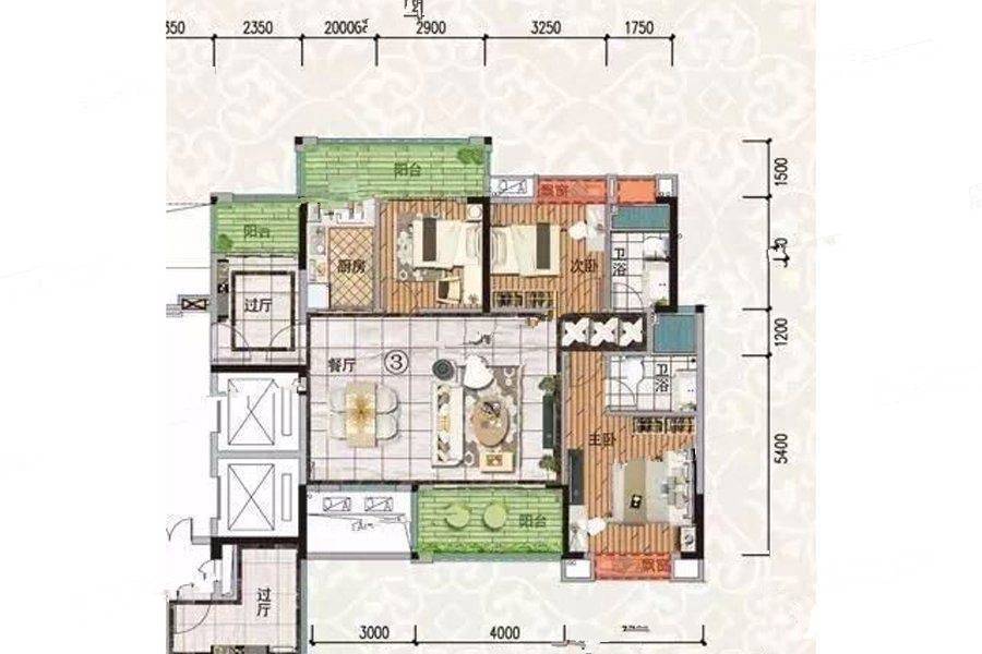 如愿居3室2厅2卫120㎡户型图