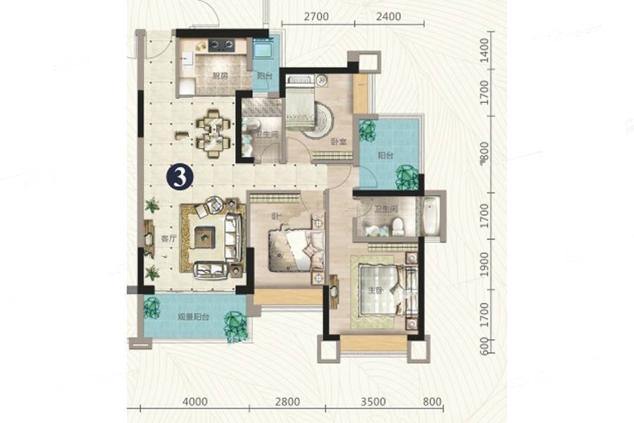 南洲潮汇湾3室2厅2卫119㎡户型图