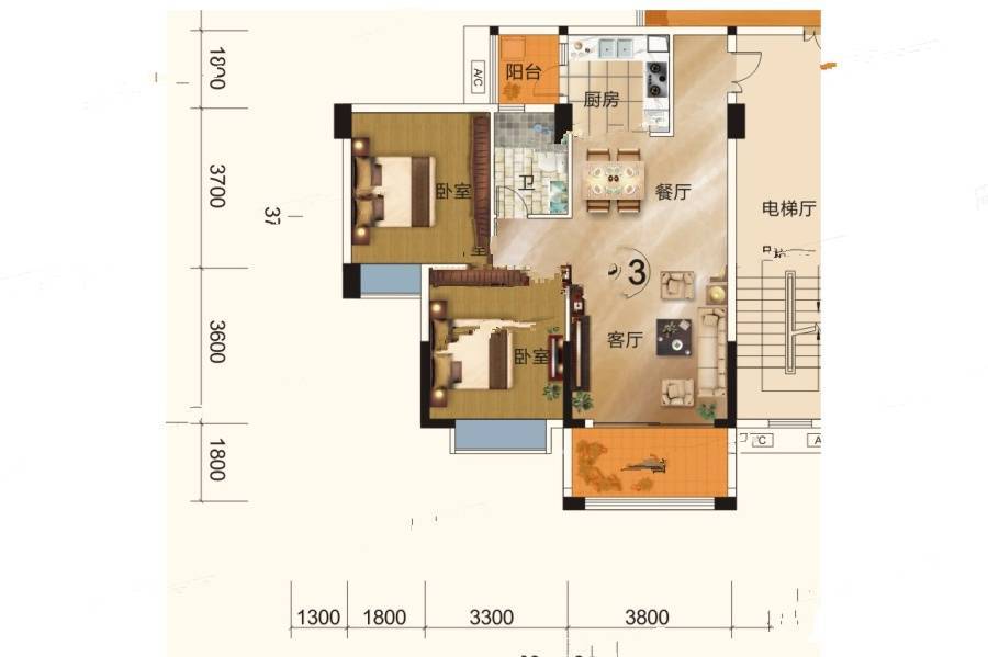 永成御景轩2室2厅1卫83.2㎡户型图