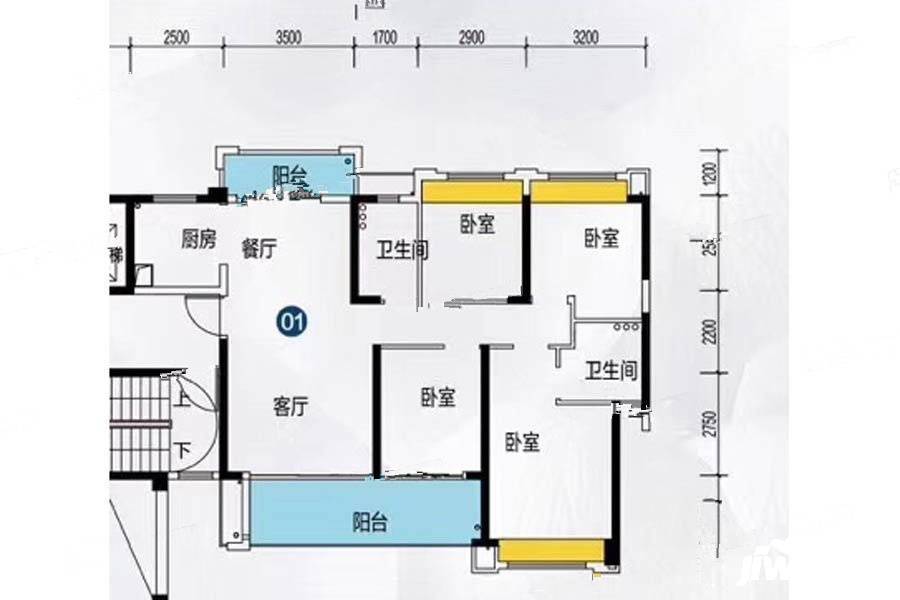 锦绣国际花城4室2厅2卫127.8㎡户型图