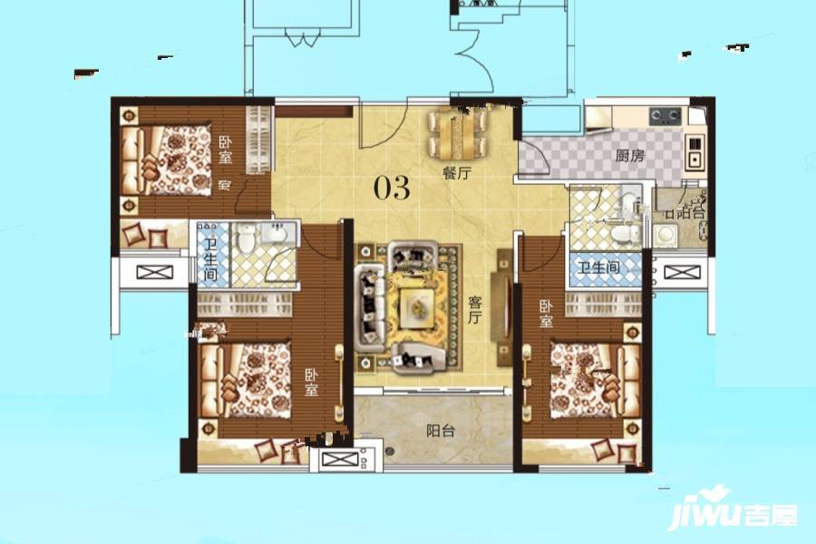 蔚蓝四季3室2厅2卫115㎡户型图