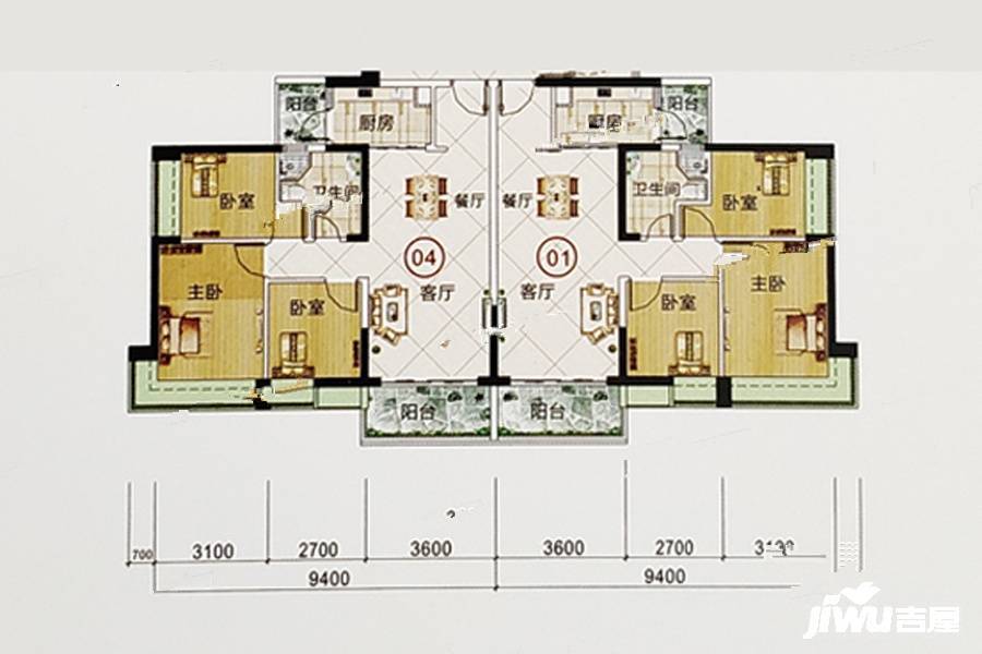 逸湖半岛3室2厅1卫91.6㎡户型图