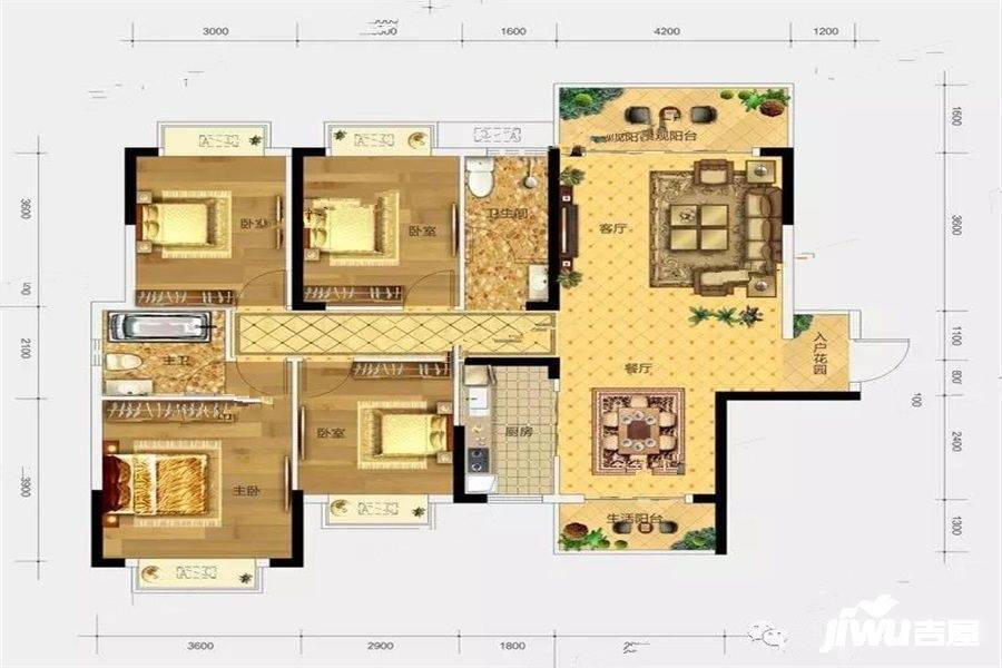 顾荣幸福里4室2厅2卫128㎡户型图