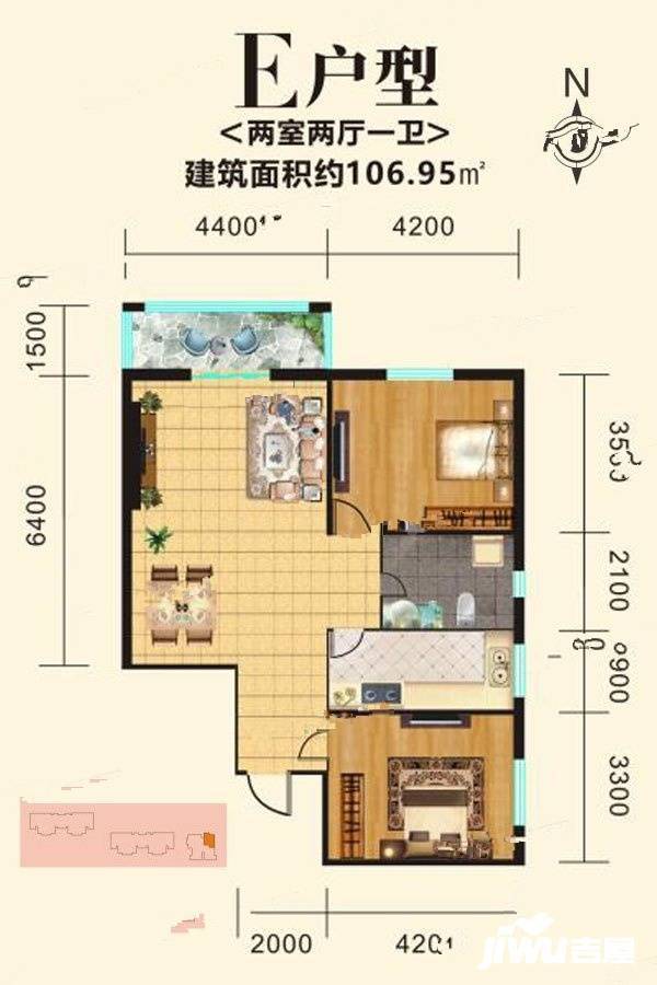 明昊家园2室2厅1卫107㎡户型图