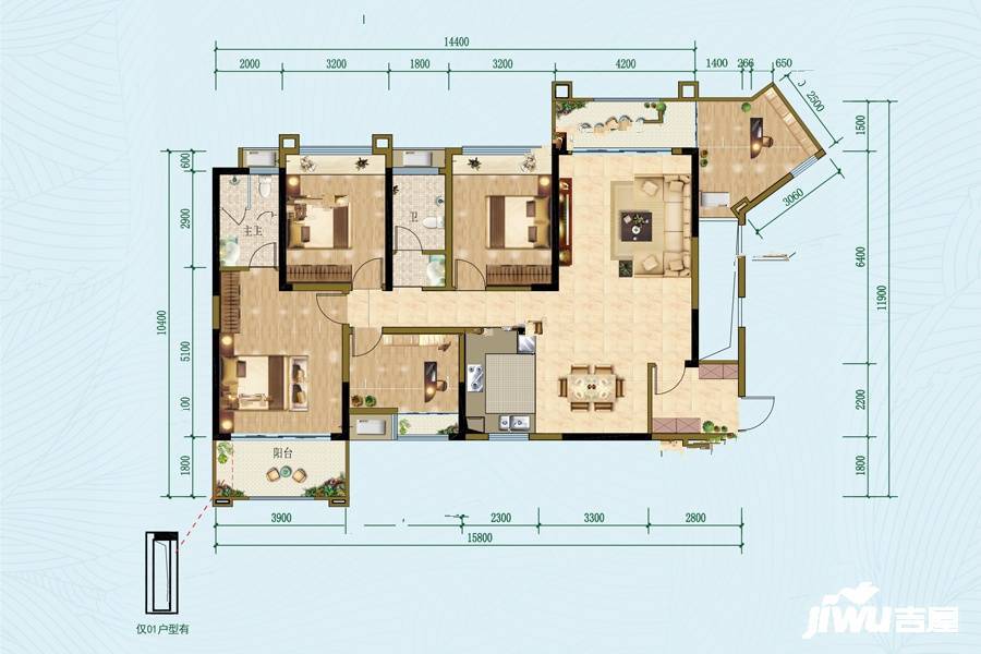 桂林奥林匹克花园3室2厅2卫136.8㎡户型图