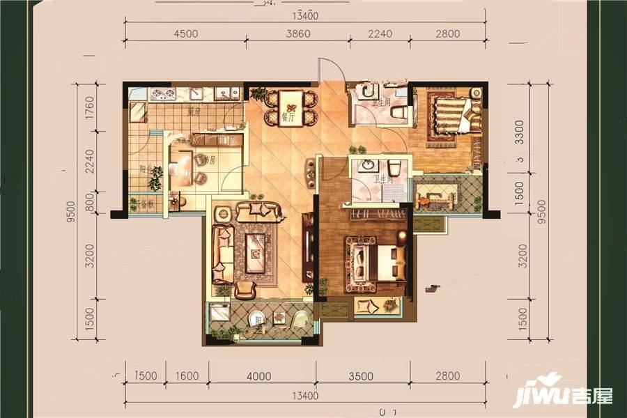 桂林奥林匹克花园3室2厅2卫109㎡户型图