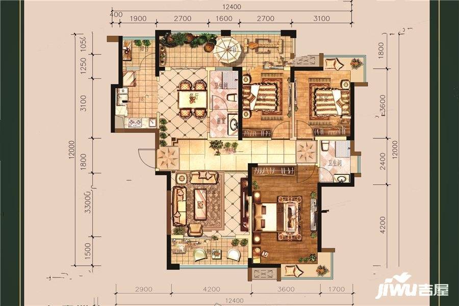 桂林奥林匹克花园3室2厅2卫134㎡户型图