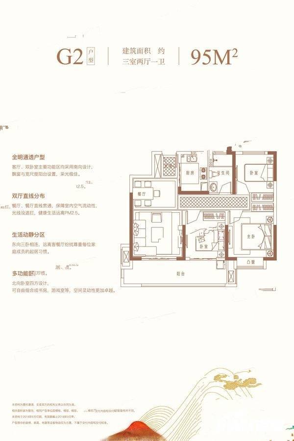 蒙城融信海亮幸福里3室2厅1卫95㎡户型图