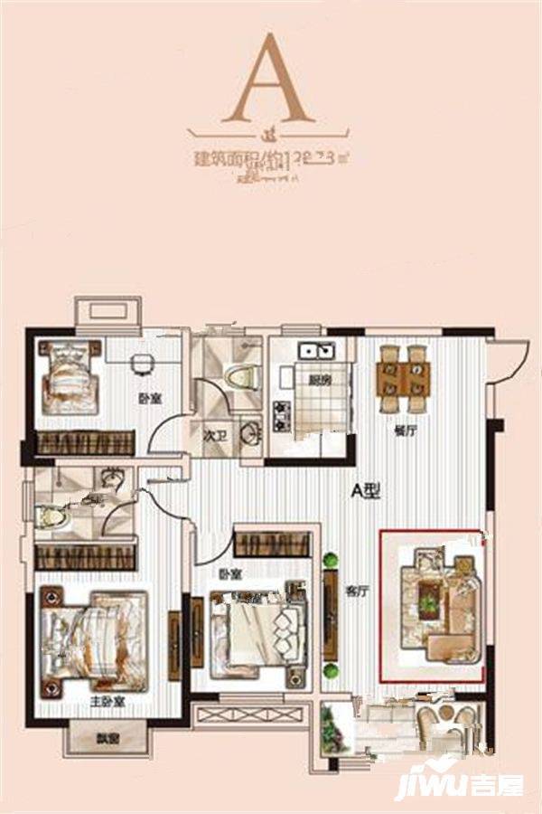 天佑福邸3室2厅2卫128.8㎡户型图