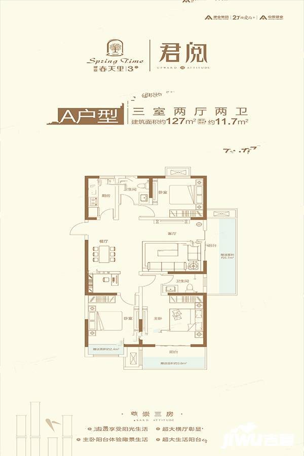 建业春天里4期3室2厅2卫127㎡户型图