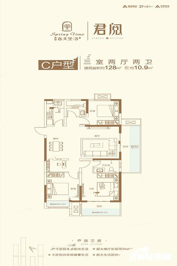 建业春天里4期3室2厅2卫128㎡户型图