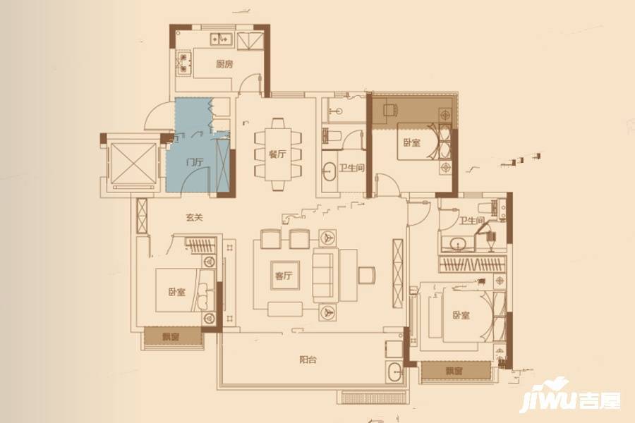 招商雍和府4室2厅2卫134㎡户型图