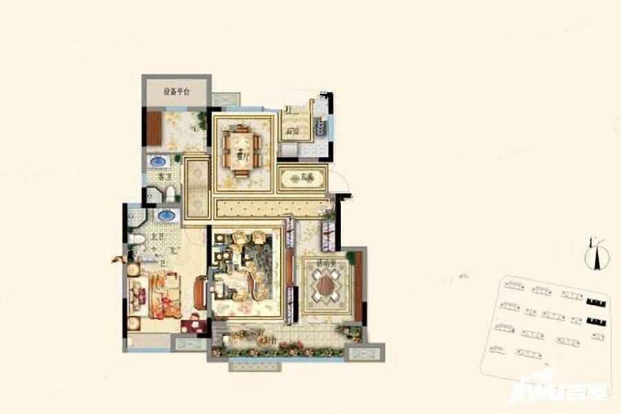 华盛江山御府3室2厅2卫104㎡户型图