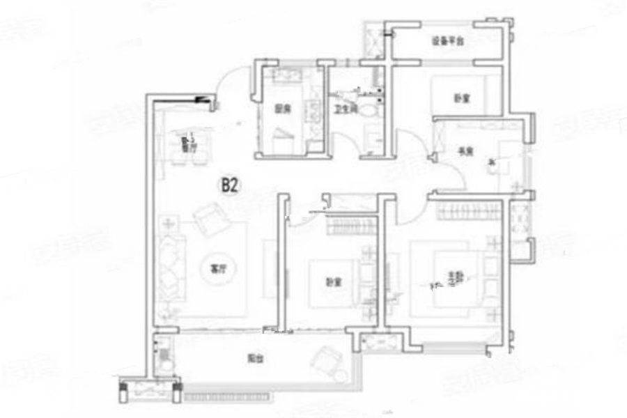 保利熙悦府4室2厅1卫120㎡户型图