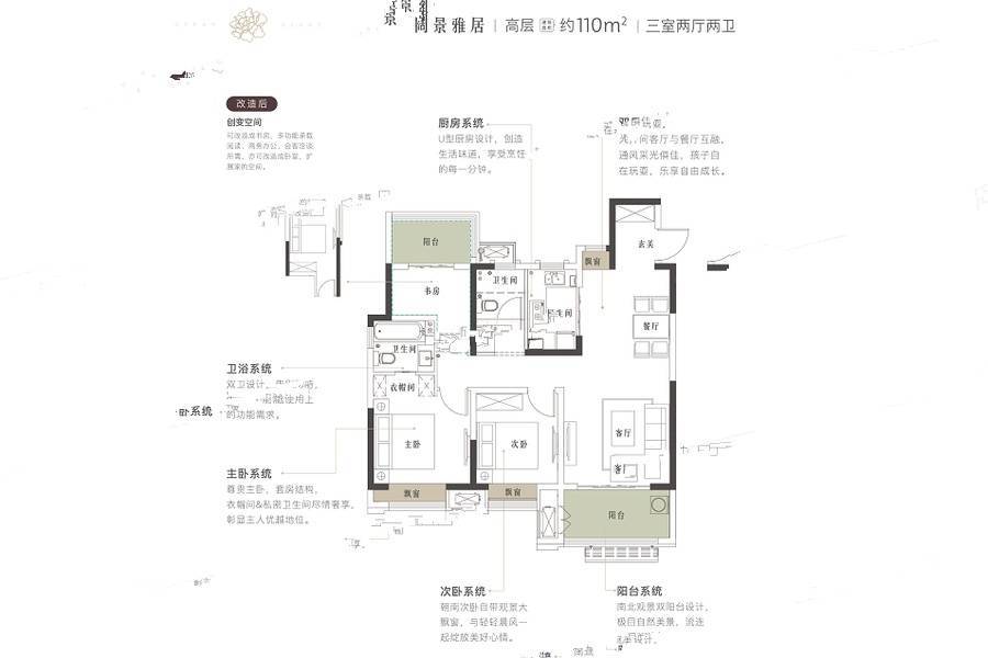 远洋万和云锦3室2厅2卫110㎡户型图