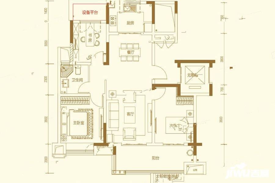 谊华雍景府3室2厅1卫106㎡户型图