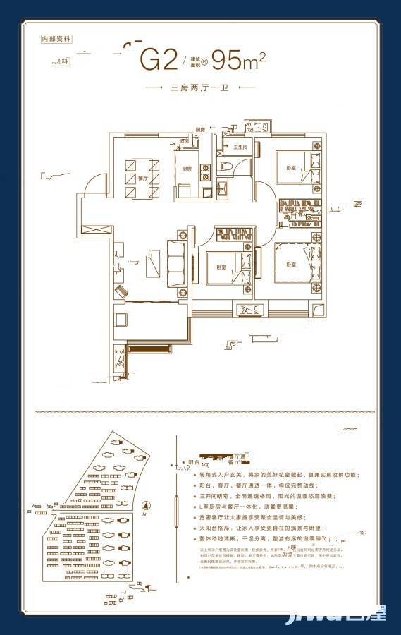孔雀城时代北宸3室2厅1卫95㎡户型图