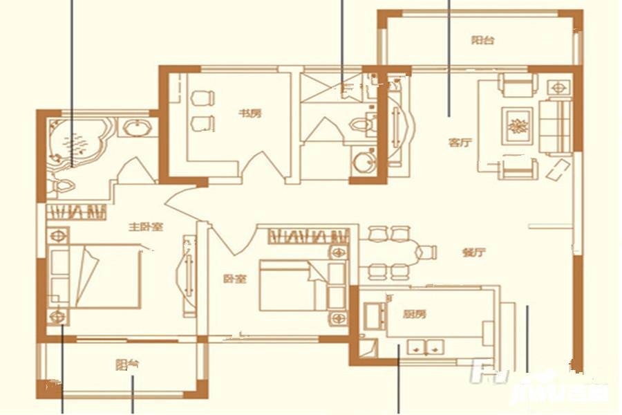 盛世珑门3室2厅2卫104㎡户型图