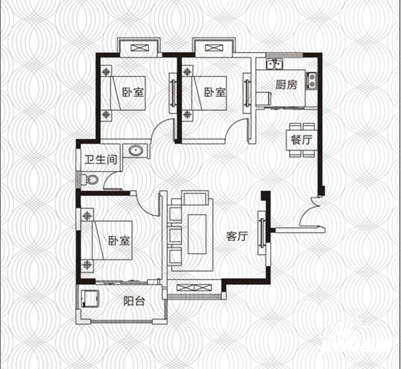 华邦万派城3室2厅1卫111㎡户型图