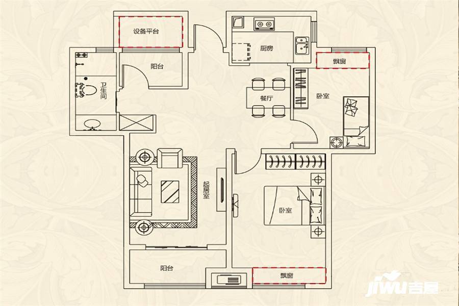 文一名门北郡2室2厅1卫89㎡户型图