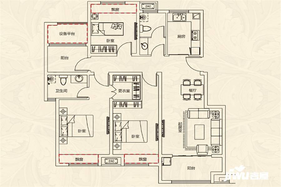 文一名门北郡3室2厅2卫114㎡户型图