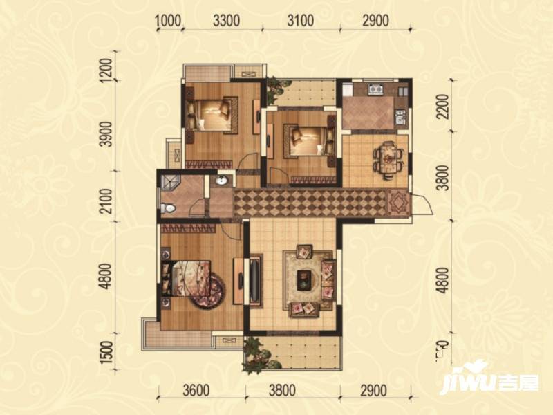 晟威鑫城华府3室2厅1卫117㎡户型图