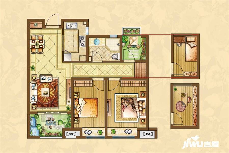 北城中环城2室2厅1卫91㎡户型图