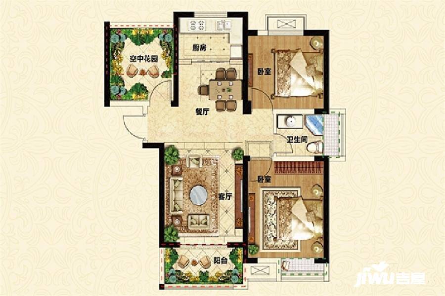 京冠御园华府2室1厅1卫89㎡户型图