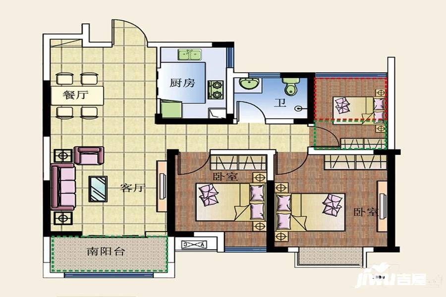 京祥名都2室2厅1卫85.9㎡户型图