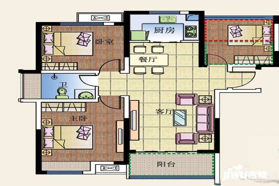 京祥名都2室2厅1卫86.5㎡户型图