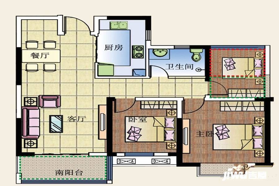 京祥名都2室2厅1卫89㎡户型图