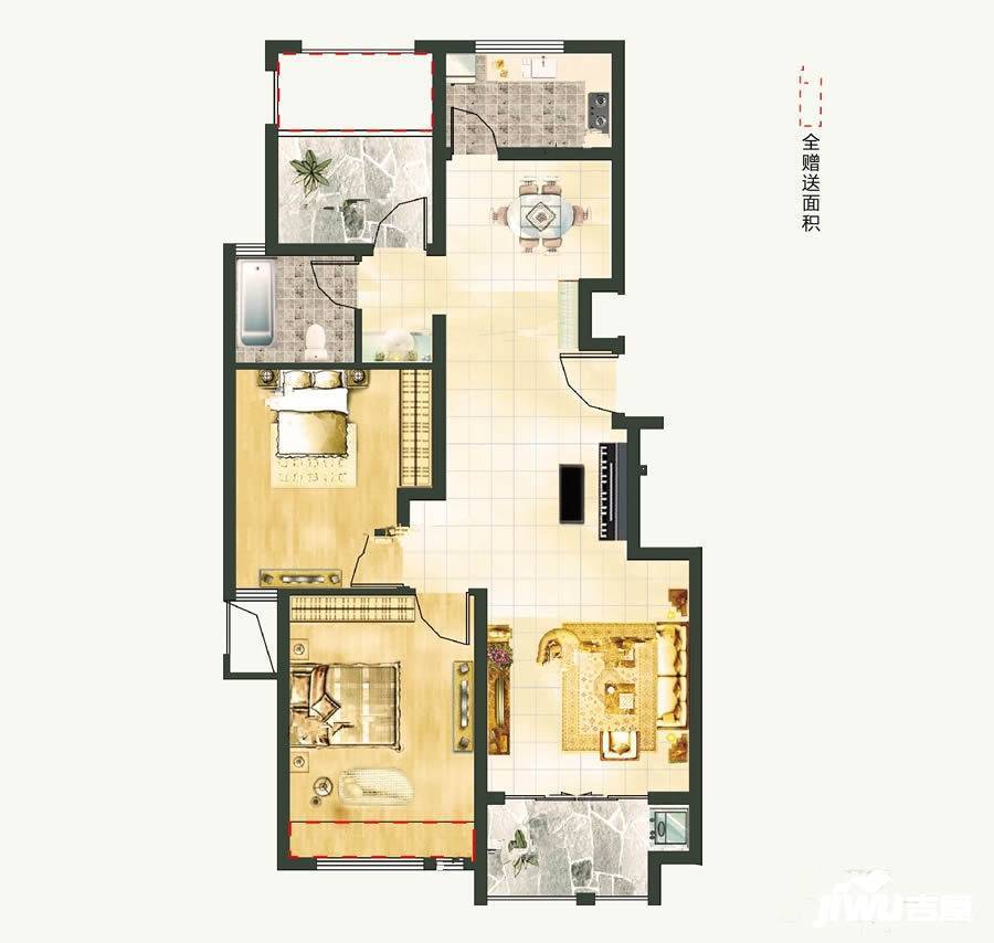 文一名门绿洲2室2厅1卫98.6㎡户型图