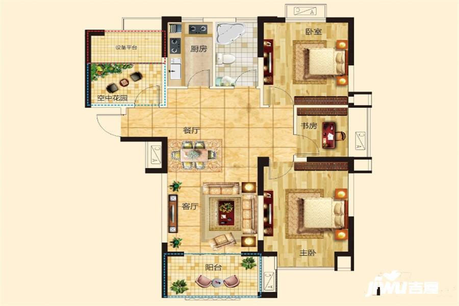 光明北部湾3室1厅1卫97.6㎡户型图