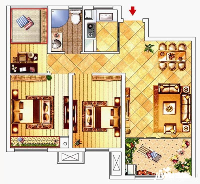 文一名都3室2厅1卫83㎡户型图