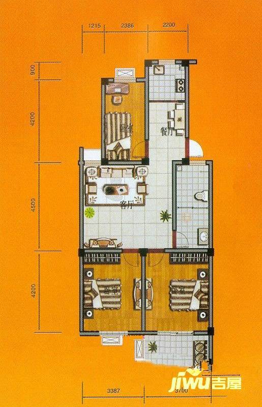 滨河苑小区3室2厅1卫96㎡户型图